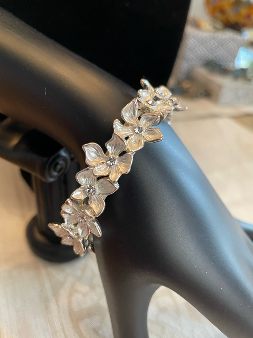 Floral Crystal Accent Silver Bracelet